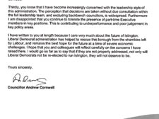 Cllr Cornwell's resignation letter